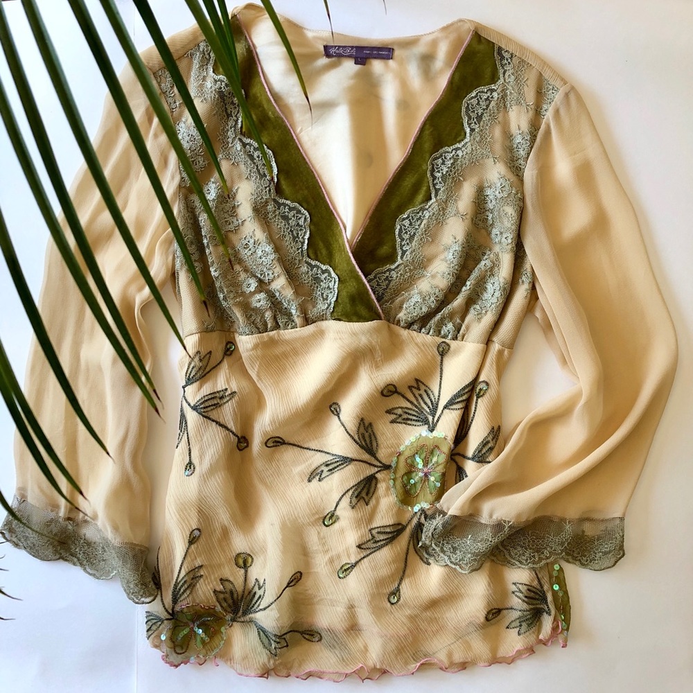 Hale Bob embroidered floral and lace blouse